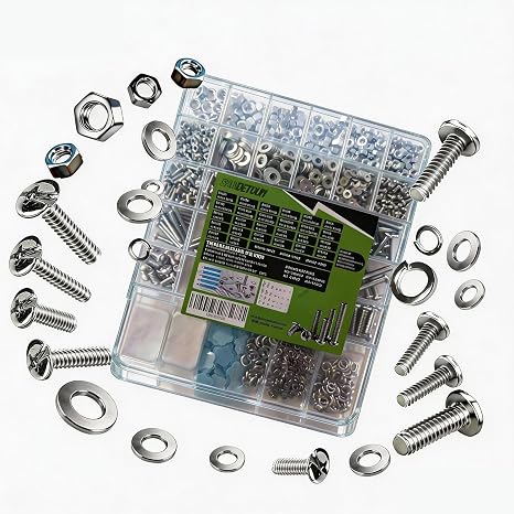 1521Pcs M3 M4 M5 M6 Screws Nuts Assortment Kit with Plastic Storage Box for Furniture Machinery Automotive DIY Projects