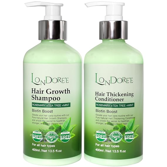 Rosemary Hair Growth Shampoo and Conditioner Set for Thinning Hair Biotin Thickening Shampoo for Hair Loss, Sulfate Free with Mint and Tea Tree Oil for Scalp Care Women & Men 13.5 oz (400ml) Each