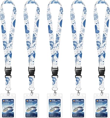 5 Pack Cruise Lanyard for Ship Cards, Cruise Ship Lanyards with Waterproof ID Badge Holders for All Cruise, Cruise Ship Essentials for Royal Caribbean, Carnival, NCL Cruise 2026 White