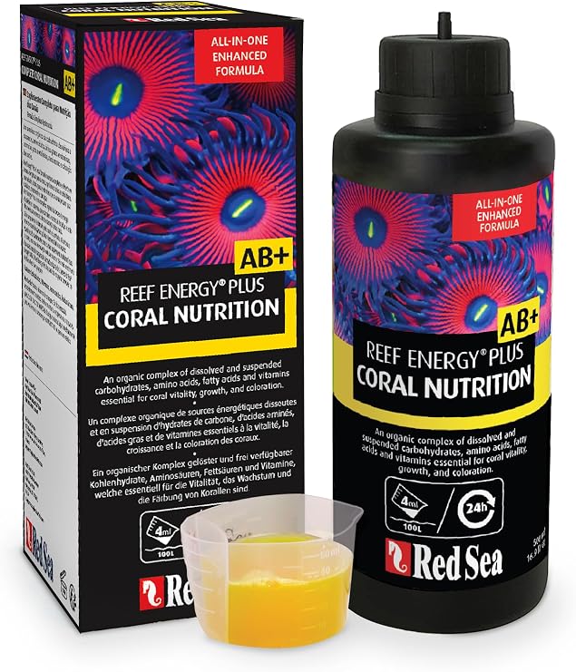 Red Sea Reef Energy Plus 250ml (AB+) All in One Coral Food for Saltwater Aquarium Marine Reef Tanks | Food for Soft, LPS, SPS, and Non-Photosynthetic Corals