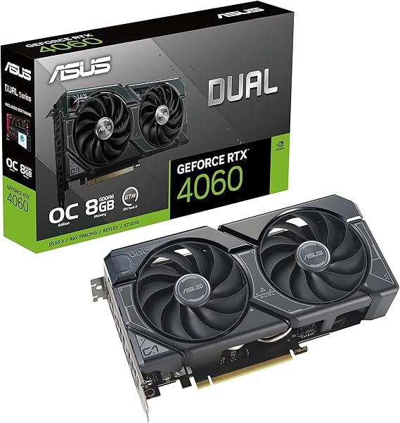 ASUS Dual GeForce RTX 4060 OC Edition 8GB GDDR6 (PCIe 4.0, 8GB GDDR6, DLSS 3, HDMI 2.1a, DisplayPort 1.4a, 2.5-Slot Design, Axial-tech Fan Design, 0dB Technology),
