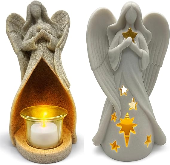 OakiWay Memorial Gifts - Angel Figurines Sympathy Gifts for Loss, Candle Holders W/Flickering Led Candle - Bereavement, in Memory of Loved One, Inspirational Gifts for Women Home Decorations