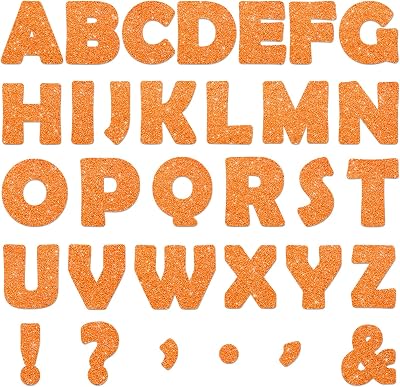 Qyeahkj 150 PCS Large 6 Font Letters and Punctuation Set Glitter Orange Classroom Alphabet Cutouts for Bulletin Board Home School a Great Helper to Inspire Students Learning Interest