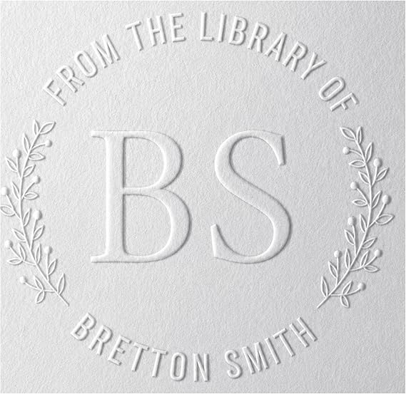 10+ Designs Custom Book Embosser with Your Name from the Library of, Book Belongs to, Floral Ex Libris, Great Book Lover Gift 1 x 5/8" (Initials)