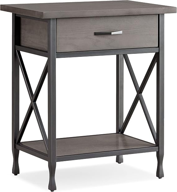 Leick Home 23022 Chisel & Forge One Drawer Nightstand with Shelf, Smoke Gray and Matte Black