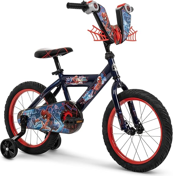 Huffy Disney and Marvel 12/16 Inch Boys Bikes, Multiple Color Options | Spider-Man, Lightning McQueen, Spidey and His Amazing Friends, Removable Training Wheels, EZ Build Assembly, Children