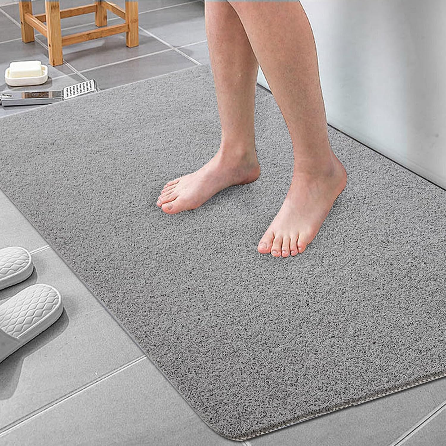 Extra Large Shower Mat, 58x32 Large Shower Mat Non-Slip, Bathtub Mat Non-Slip, Quick Dry Bathtub Mats Soft PVC Loofah Trimmable Bathroom Rugs, Shower and Wet Areas for Tub and Bathroom