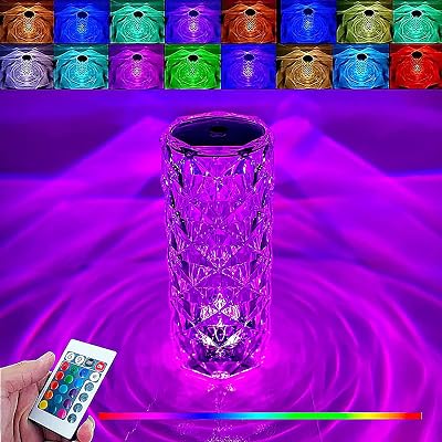 Crystal Diamond Table Lamp 16 Color Changing RGB Touch Control Bedside Lamp USB Romantic Rose Acrylic 3D Night Light with Remote for Mothers Day Valentines Wedding Decoration
