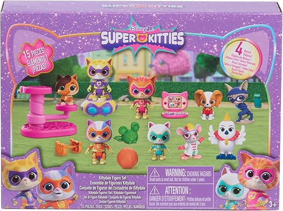 Disney Jr. SuperKitties Kittydale Figure Set with Accessories | 15-pieces, Collectible Figurines, Toy for Fans, Girls, Kids, Ages 3 and Up by Just Play