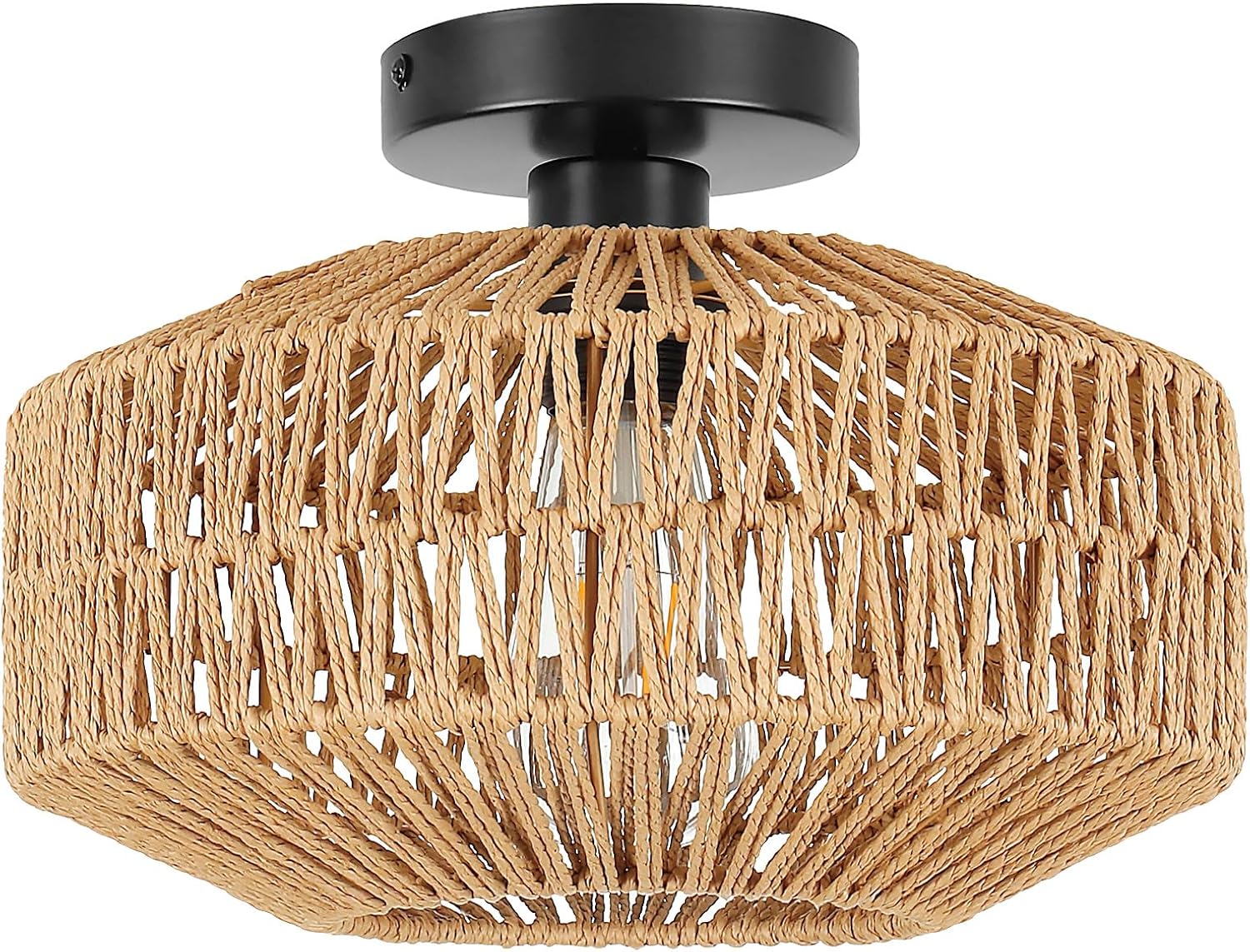 Schindora Boho Rattan Ceiling Lights,Vintage Chandeliers Ceiling Light E27 Rustic Braided Basket Lamp Shades Ceiling for Bedroom Living Room Kitchen Dining Hallway,Without Bulb [Energy Class F]