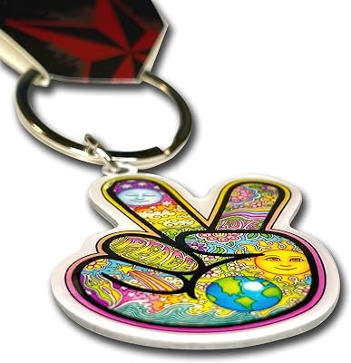 Artists Dan Morriss - Celestial Imagery Peace Hand Artwork Design - Premium Sturdy Keychain with Chrome Key Ring