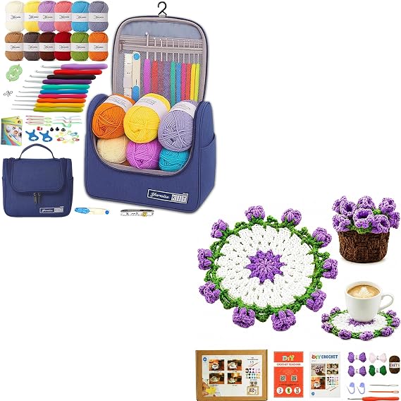 Yarniss Crochet Kit for Beginners, All in One Crochet Kits with 840 Yards Crochet Yarn, Ergonomic Crochet Hooks Set with Yarn for Adults, Navy