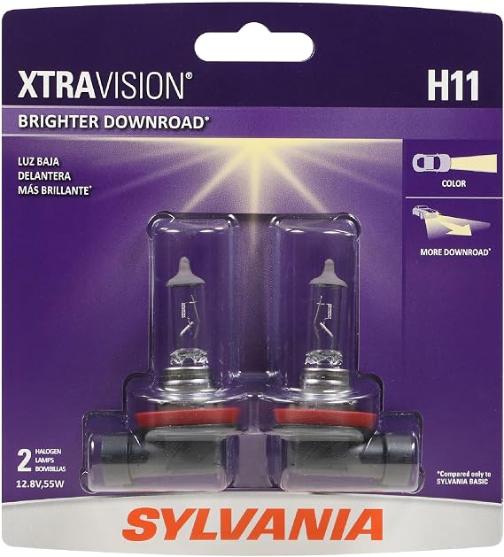SYLVANIA H11 XtraVision Halogen Headlight Bulb, High or Low Beam, 2 Bulbs