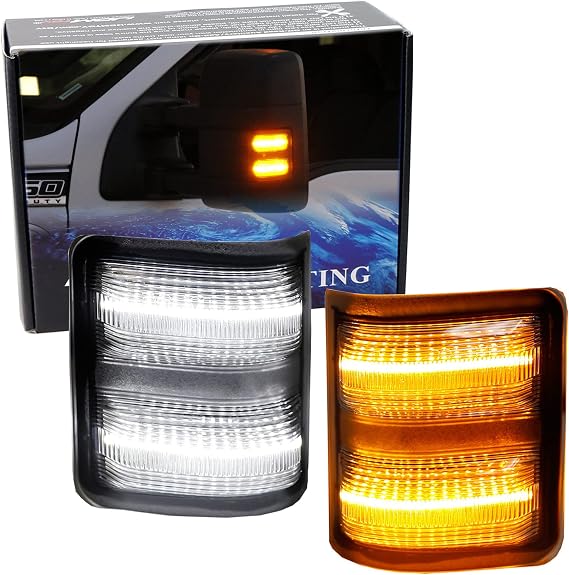 iJDMTOY Clear Lens Switchback LED Side Mirror Marker Lamps Compatible With 2008-16 Ford F250 F350 F450 Super Duty, (2) Clear Lens, White LED Parking Light, Amber LED Turn Signal Light