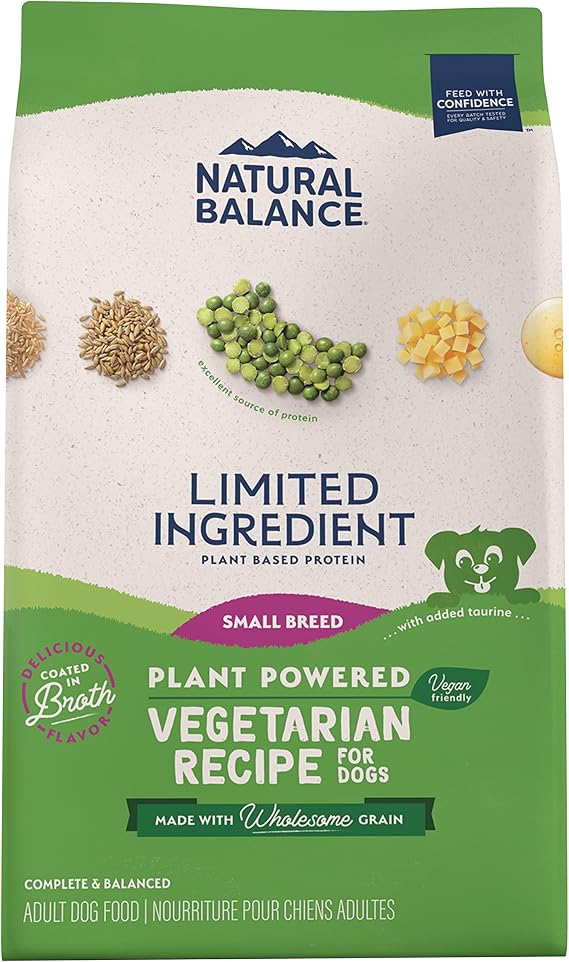Natural Balance Limited Ingredient Dog Food, Small Breed, Vegetarian, 4 lb | Vegan Dry Dog Food with Wholesome Grain, Plant-Based Protein for Small Breeds, With Added Taurine, Coated in Broth