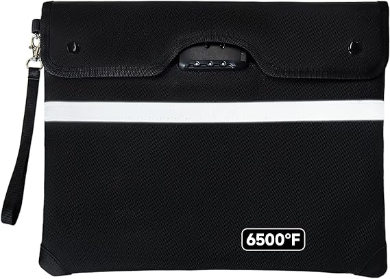 Upgraded 6500F Fireproof Document Bag with Lock, Waterproof 9-Layer Heat Insulated | Dual-Liner Card Slot Money Bag with ZipperReflective Strip for Passport, Important Paper, Cash15 x 12In