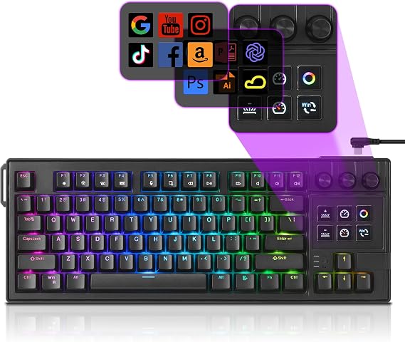 darkFlash K87PRO TKL Mechanical Keyboard with 6 LCD Stream Control Keys & 3 Media Knobs Gasket Mount, Hot-Swappable RGB Gaming & Streaming Macro Keyboard for PC & Mac (Black)
