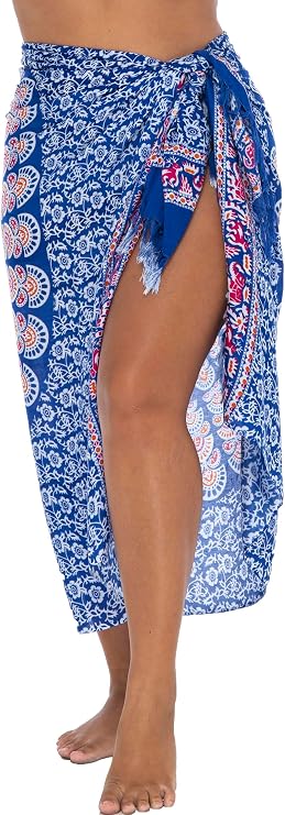 Back From Bali Womens Plus Size Sarong Swimsuit Cover Up Peacock Beach Wear Bikini Wrap Skirt with Coconut Clip