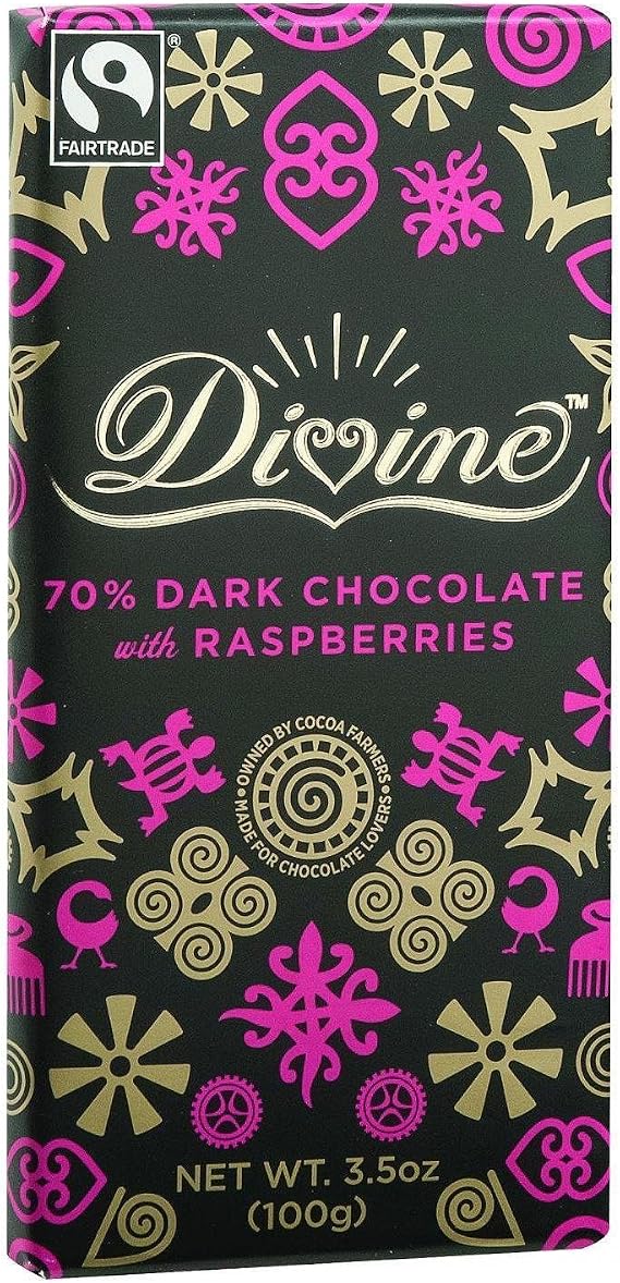 Divine Chocolate Dark Chocolate With Raspberries 3.5 Oz (Pack of 10)