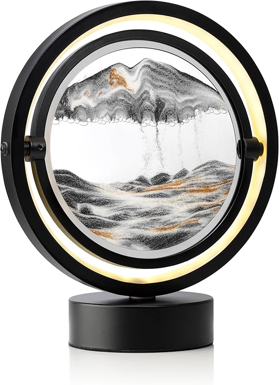 Auraglow-Auraglow LED Sandscape Table Touch Lamp - 3D Motion Sand Art Picture with 360 Rotation  Circle Dimmable Light - Adjustable Color Temperatures - Black