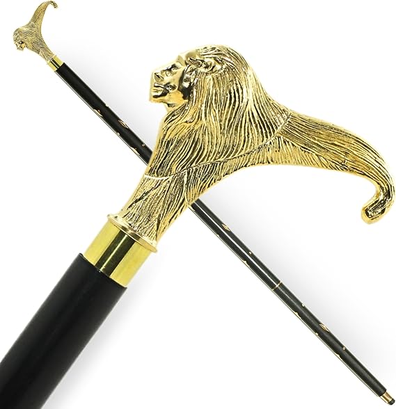 Solid Brass Lion Head Handle Wooden Walking Stick Cane Vintage Designer Handmade