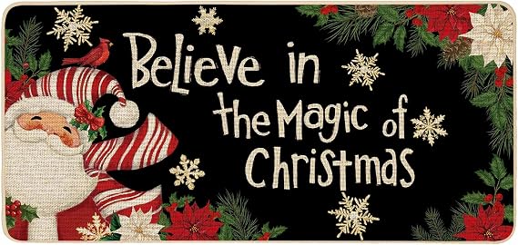 Baccessor Christmas Santa Claus Doormat Large 17x36 Inch Merry Christmas Snowflakes Front Door Mat for Floor Entryway Hallway Laundry Kitchen Sink Seasonal Winter Xmas Holiday Home Decoration