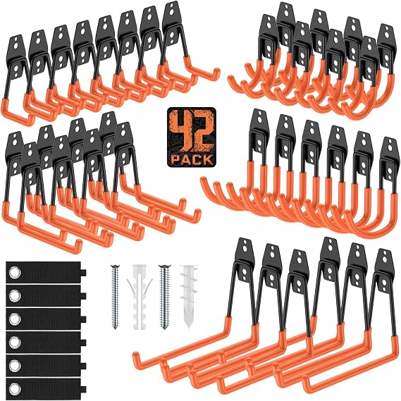 Garage Hooks, Anti-Slip Heavy Duty Wall Mount Hooks, 42-Pack