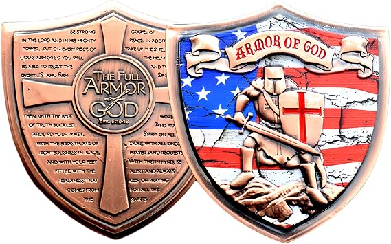 Armor of God Challenge Coin Eph 6:10-18 3D Prayer Coin Collection (Red Bronze)