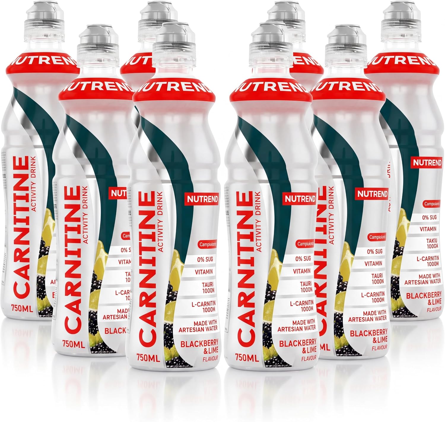 Nutrend Carnitine Magnesium Drink Blackberry & Lime Flavor 750 ml – Energy & Hydration Beverage, Pack of 8