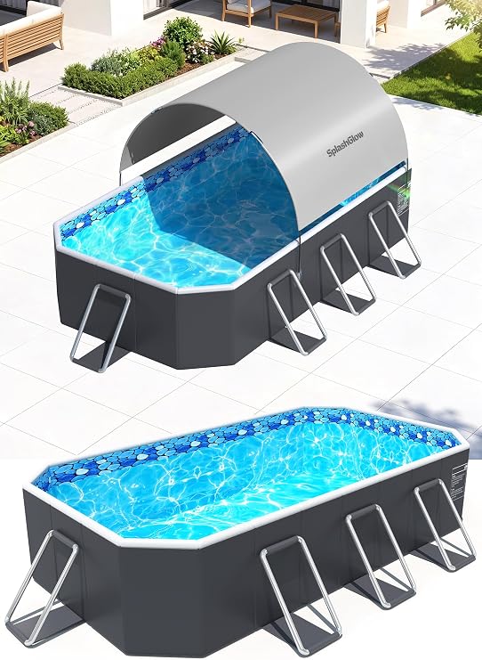 Foldable Pool with Canopy, Non Inflatable Pool, Large Foldable Swimming Pool for Adults Portable Pool, Large Collapsible Pool with Shade, Folding Hard Plastic Pool for Backyard(90"x50"x20")- Silver