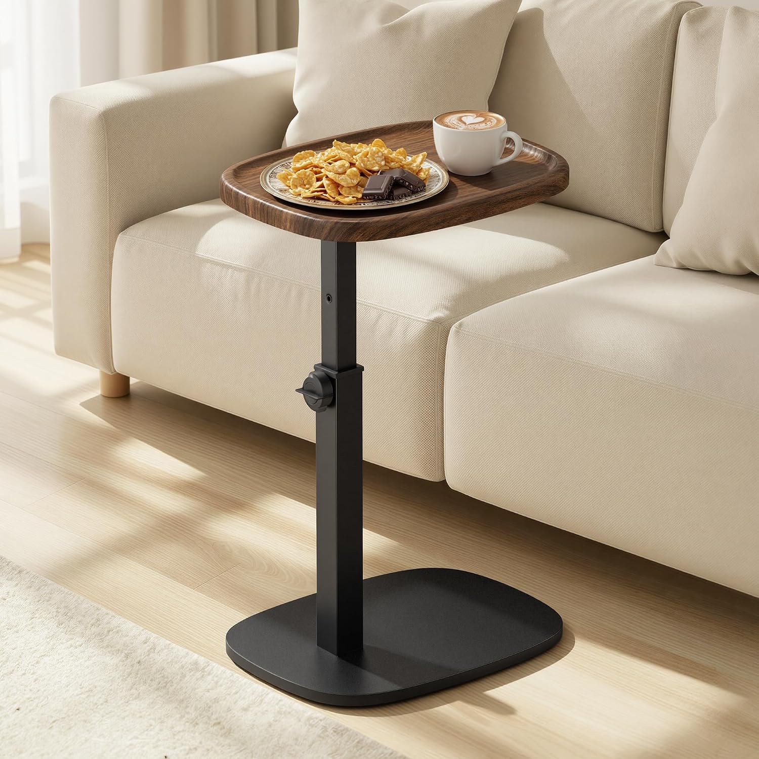 VASAGLE Sofa Side Table, C-Shaped End Table, Bedside Table, for Small Spaces, Adjustable Height, for Living Room, Bedroom, 30 x 40 x 69 cm, Walnut Brown and Ink Black, LET363M101