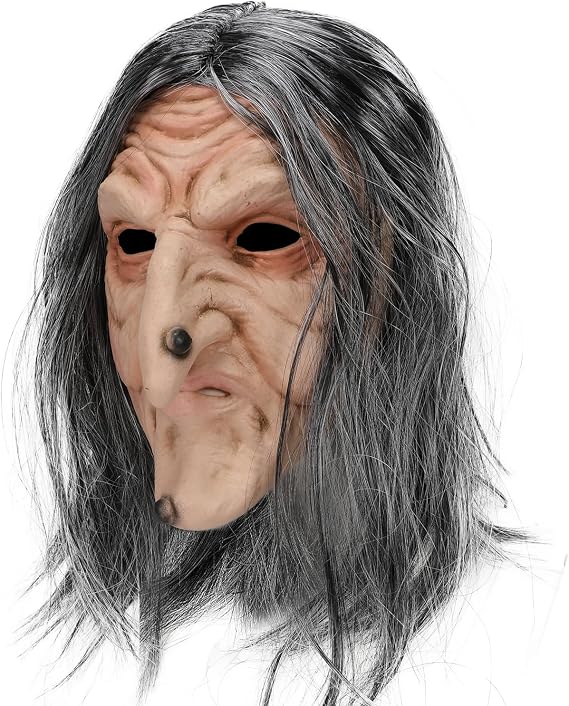 Pigmiss Horror Witch Mask Creepy Old Lady Halloween Scary Realistic Mask Cosplay Party Props