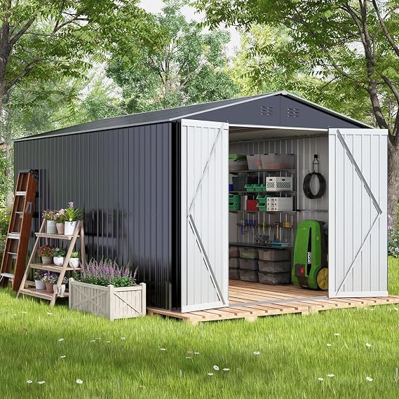 Sheds & Outdoor Storage 8X12 ft Shed Waterproof Storage Shed with Lockable Door Large Outdoor Sheds for Bicycles,Lawnmowers, Tools, Backyards, Patios, Garden Dark Grey
