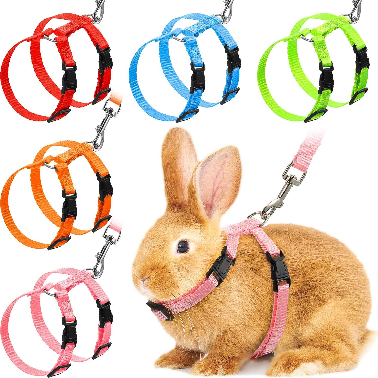 Outus 5 Pieces Adjustable Rabbit Harness and Leash Set Escape Proof Bunny Harness Vest for Pet Running Walk Jogging Bunny Cat Puppy Kitten Ferret and Other Small Pet(Fresh Color)