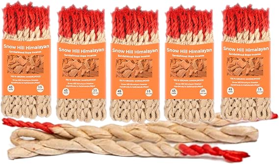 Snow Hill Himalayan Aromatherapy Organic Sandalwood Incense Handmade in Nepal Contain 41/45 Pcs X 5 Bundle - Used for Aesthetic Reasons Therapy Meditation and Ceremony
