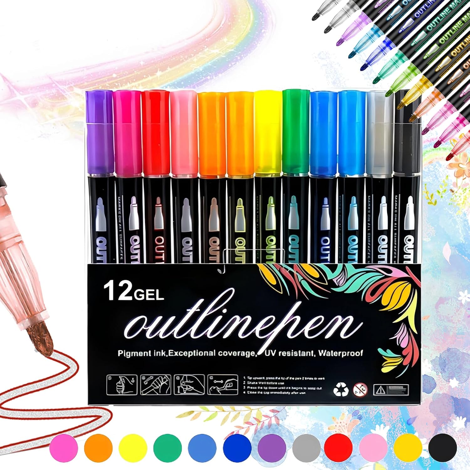 IlluminateuponSakesforNeattidyly Marker Pen for Highlight, Neattidyly Magische Stifte Marker, 2025 New Double Line Outline Markers Pens, for Drawing and Scribbling 12 Color