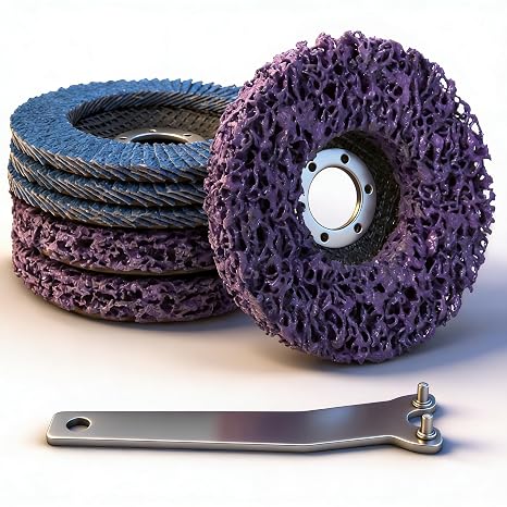6 pieces CSD Grinding Discs Set, 115 mm CSD Disc Sanding Disc Serrated Disc Set, Cleaning Disc Set, Cleaning Disc, Coarse Cleaning Disc, Nylon Fabric Disc with Angle Grinder Key