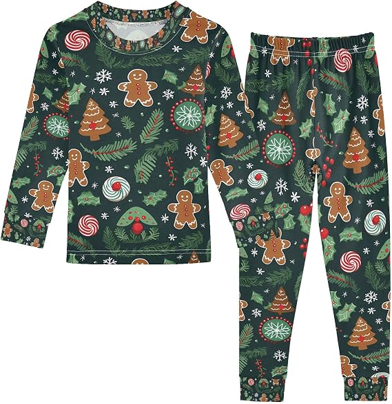 Mnsruu Merry Chrismas Gingerbread Child Pajamas Set Long Sleeve Soft Cotton Kids Sleepwear 2 Piece for Boys and Girls