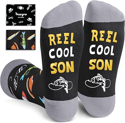 HAPPYPOP Black Reel Cool Gifts - Funny Socks for Dad Uncle Grandpa Son Grandson Husband