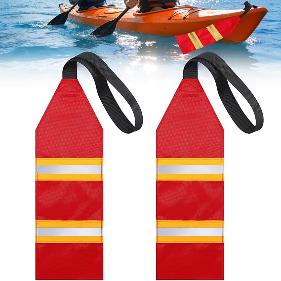 2PCS Reflective Kayak Safety Flags, High Visibility Safety Travel Flags | Tear-Resistant 600D Oxford, Red Warning Flags with Reinforced Webbing, Fits for Boat Trailer Canoe SUP Towing & Truck Loads