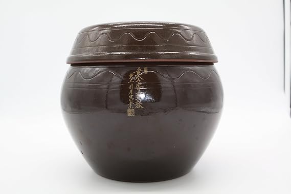 Korean Traditional Fermentation Pottery Pot Jar Onggi Hangari Ceramics with Lid 169oz 5000ml 5L 1.32gal