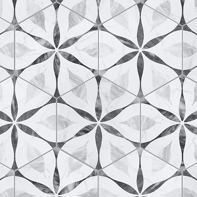 Merola Tile Classico Bardiglio Hex Flower 7 x 8 Porcelain Floor and Wall Tile