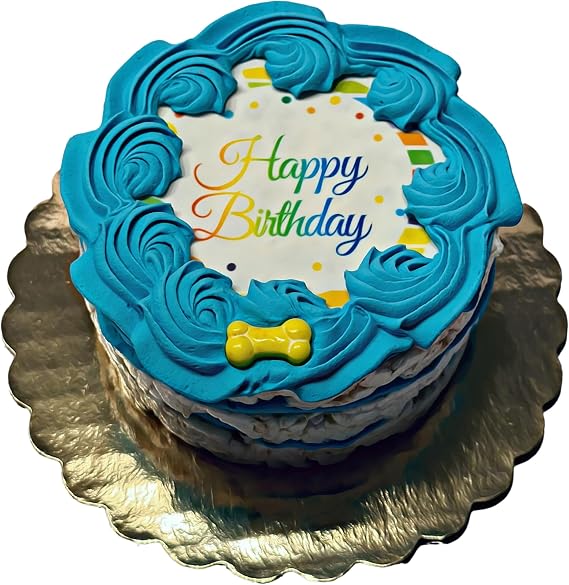 Blue Shiba Big Dog Birthday Cake- Edible Puppy Party Crispy Vanilla Rice Cake, Yogurt Icing Perfect Dog Party Cake Boxed, Iced and Decorated