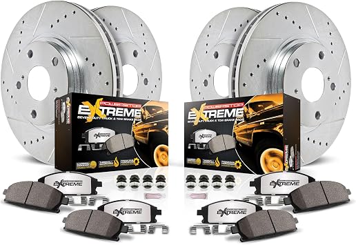 PowerStop Front & Rear Brake Kit For Jeep Wrangler 2007-17 | Jeep Wrangler JK 2018 - Truck & Tow Carbon Fiber Ceramic Brake Pads + Drilled & Slotted Rotors Upgrade, K2798-36