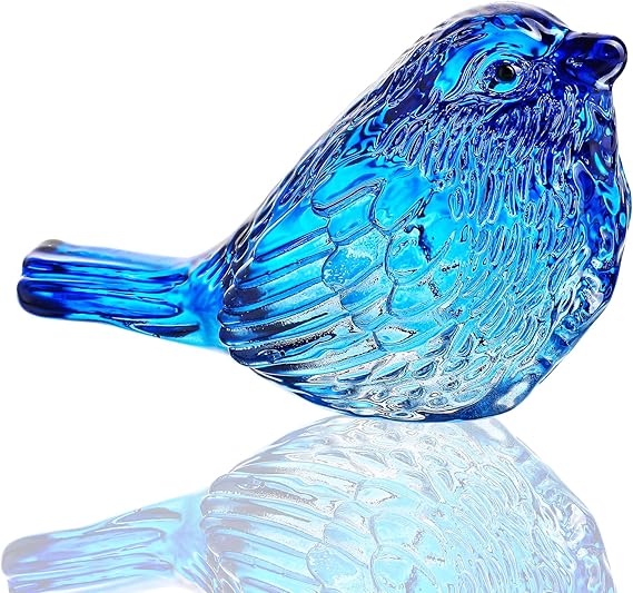 H&D HYALINE & DORA Blue Glass Bird Figurines Bird Gifts for Bird Lovers Women Crystal Glass Animal Figurine Collectible for Home Shelf Decor