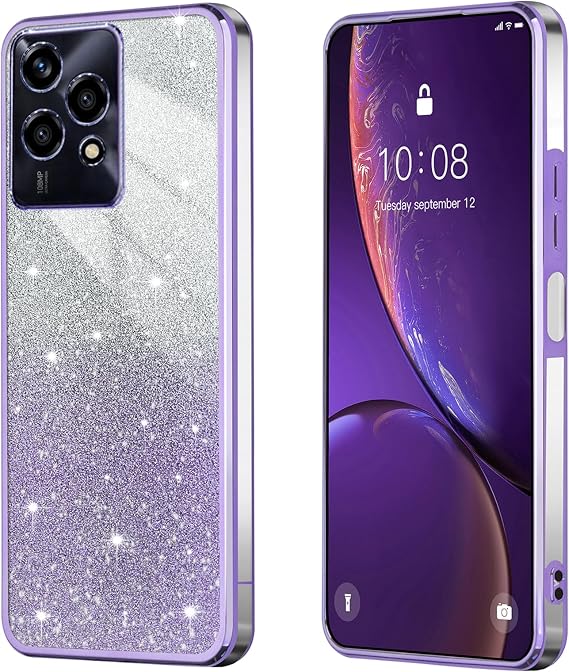 Case for Honor 200 Lite 5G / Honor200 Lite 5G, Transparent Protective Cover with Gradient Glitter, Soft and Beautiful Bumper Shell, Stylish Shockproof Cover. Purple