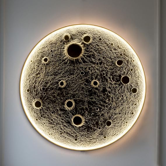 32-Inch Realistic Resin Moon Wall Lamp with Dual Brightness LED - Plug-in Dimmable Wall Light Fixture, Remote Control, 30W Main + 10W Night Mode, Planet Appearance Design for Homes & Businesses