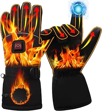 Rechargeable Heated Gloves for Men Women, 7.4V Electric Battery Waterproof Touchscreen, Hand Warmers Portable Heating Thermal Ski Gloves for Fishing Snowboarding Motorcycle