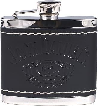 Jack Daniel's Black Leather Wrapped Stainless Steel Flask