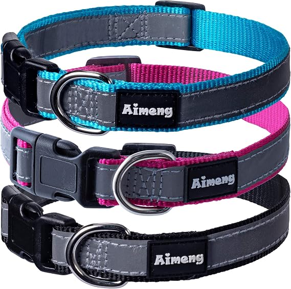 Reflective Pet Puppy Collar,Nylon Dog Collar with Adjustable Buckle Reflective Stripe Basic Collar for Small Medium Large Boy Girl Puppy Collar (1 Pack)